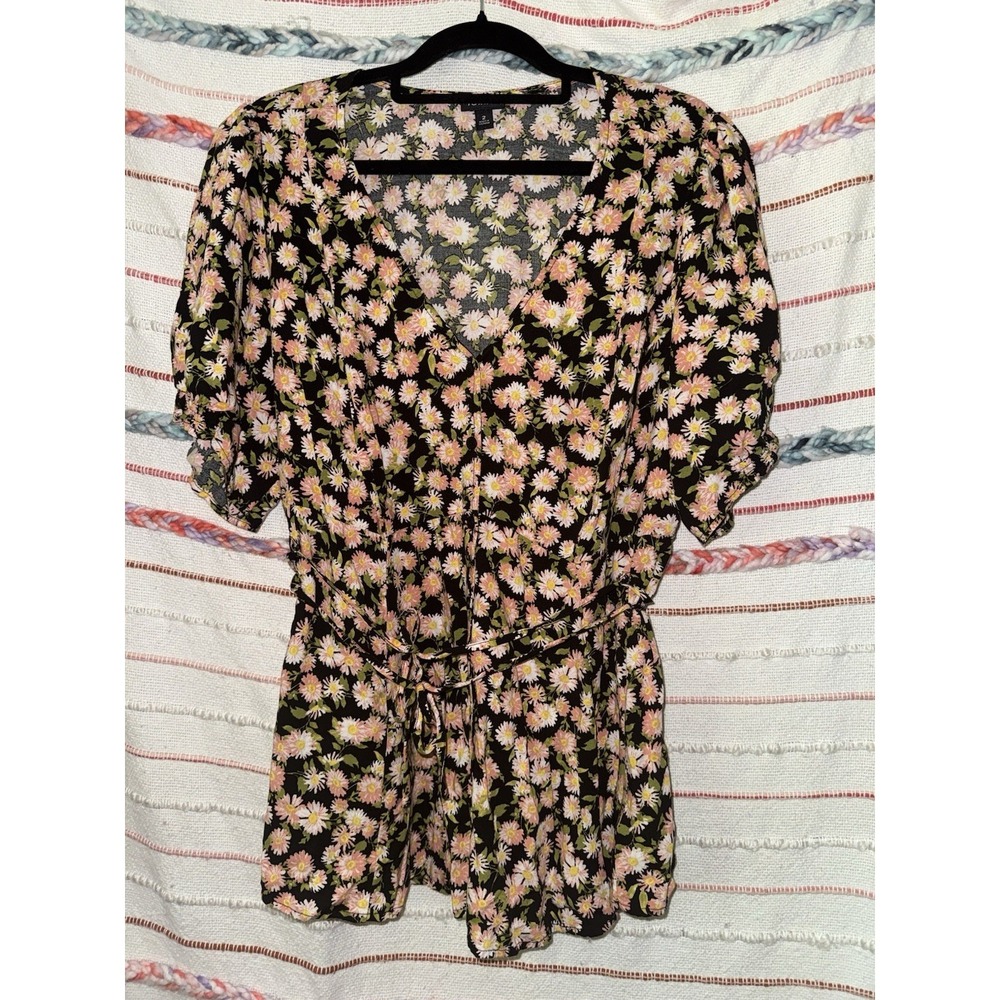Torrid Womens 2X Boho Cottagecore Feminine Daisy Challis Side Tie V-Neck Blouse